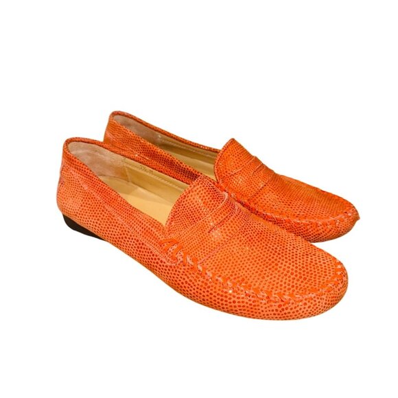 Vaneli Orange Snake Skin Textured Slip-On Driver Loafer 7.5 Leather Casual Shoes - Picture 3 of 13